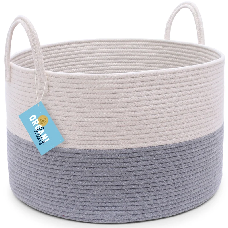 Cotton Rope Storage Basket - Gray & Off-White - Wide