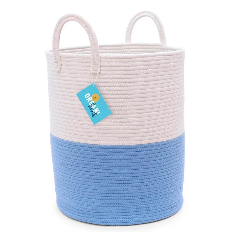 Cotton Rope Storage Basket - Blue & Off-White - Tall